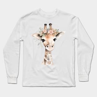Watercolor baby giraffe Long Sleeve T-Shirt